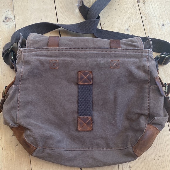 Augar Strauss co canvas leather messenger bag utility pockets zipper brown - Picture 3 of 13